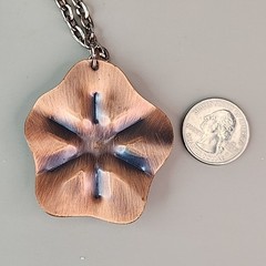 Vintage Turquoise Necklace Pendant Scalloped Copper 23″