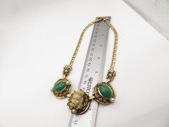 Vintage 15″ Asian Princess Necklace w/Faux Jade Cabachons & Pearls unsigned