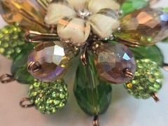 Green Crystal Floral Pendant Double Sided Statement Rhinestone Cluster Gold Tone