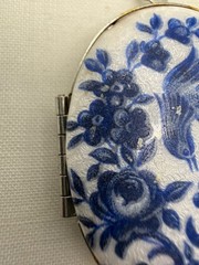 Vintage Blue Bird Locket Floral Delft Revival Pendant Silver Tone c. 1940
