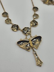 Rare 1940s Japanese 24K Gold Plated Damascene Butterfly Necklace Bracelet Set