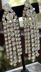 Vintage Huge Prong Set Rhinestones Chandelier Dangle Drop Clip On Earrings