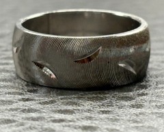 Vintage 18K HGE White Gold Electroplate Moon Cut Wide Band Ring MCM Mod Sz 8