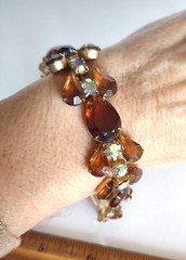Vintage Juliana Amber & Aurora Borealis Rhinestones Bracelet & Earrings Set