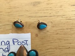Vintage BELL Trading Post Solid COPPER and Turquoise Flower Brooch/earrings set