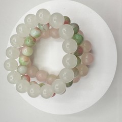 Vintage 80s Beaded Bracelet Set Rose Quartz Prehnite Stretch Womens Jewelry Y2K