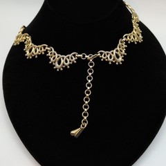Vintage Monet Gold Tone Adjustable Scroll Swirl Choker Necklace 14.25in-17in