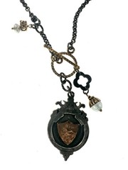 Handmade Charm Necklace Vintage Oxidized Sterling FOB Shield Pendant & Chain