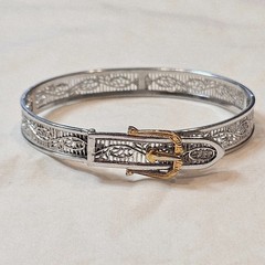 Vintage Art Deco JJ White Filigree Buckle Bangle Bracelet Child / Petite