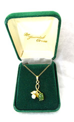 Vintage 18” Necklace, Faux Pearl and Jade Floral Pendant, 1/20 12K Gold-filled