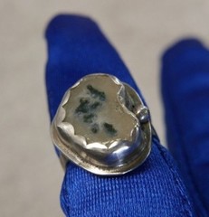 3/4″ Brutalist estate black white Quartz 0.925 Sterling Silver Ring size 4