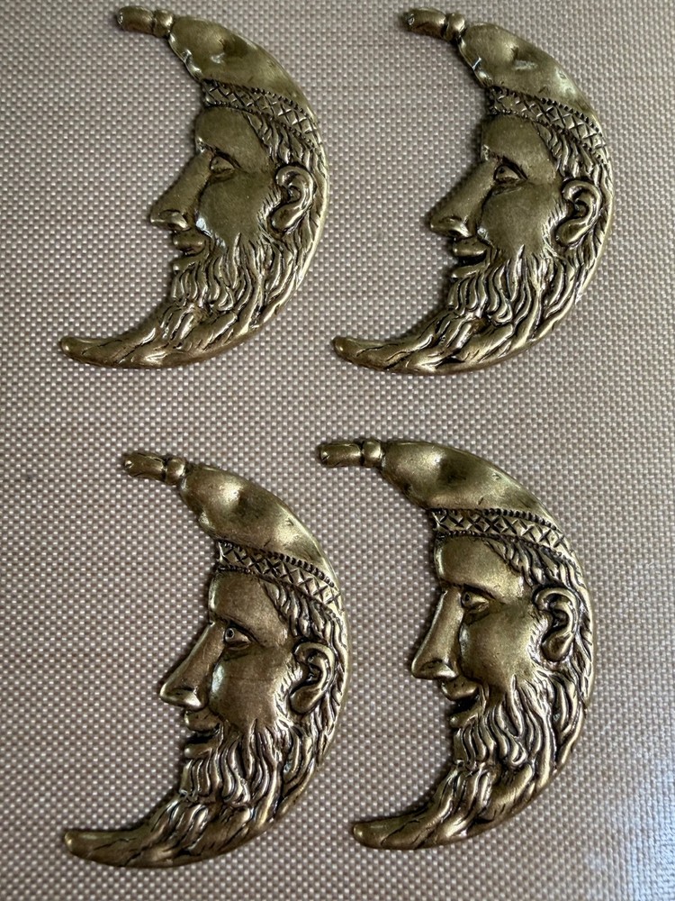 Vintage Brass Crescent Moon Face Stampings 31mm Celestial Jewelry Findings Lot o
