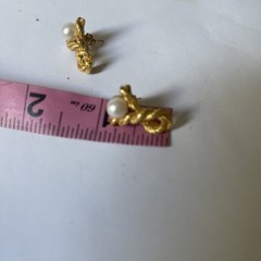 Vintage Gold Tone Knotted Rope Pearl Earrings