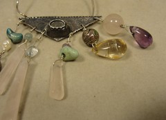 Handmade Modernist Linda Kaye-Moses Various Stones and Sterling Pin