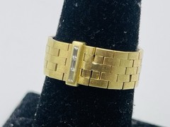 H Stern Vintage 18k Yellow Gold Baguette Diamond Mesh Brick Chain Ring Size 8