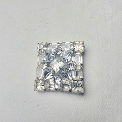 Vintage Art Deco Brooch Pin Silver Tone Clear Rhinestone Square 1.50″