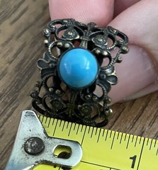 vintage ornate free size ring with turquoise colored stone – size 4.5-5