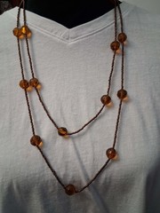 Amber Colored Small and Large Bead Necklace 28in Long