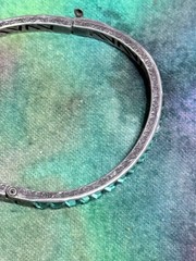 Antique 1920s Art Deco Sterling Silver & Green Channel Set Paste Bangle Bracelet
