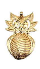 Alan Signed Vintage Owl Pendant Necklace Gold Tone 3.5in Retro Modernist Jewelry