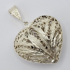 Heart Open Metal Southwestern Style Silver Plated Filigree Puffy Puffed Pendant