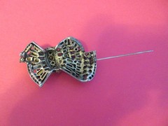 vintage signed HOLLYCRAFT 1955 BLUE RHINESTONE BOW BROOCH PIN baguettes