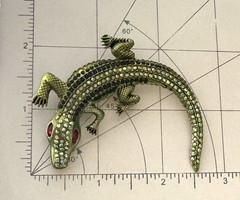 Vintage style Alligator brooch / silver tone metal w/ crystals