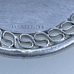 Letter N Initial Circle Brooch Pin Signed A & Z Ornate Brushed Sterling Silver