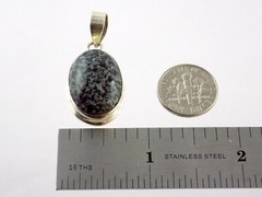 Sterling Silver Black and White Granite Cabochon Pendant 925 5.7g 1.5 Inches