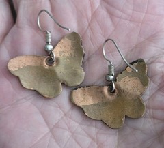 Vintage Butterfly Earrings Hand Painted Copper Dangle