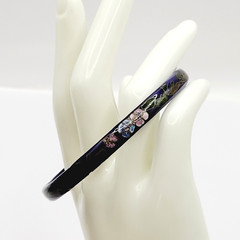 Cloisonné Asian Inspired Dark Cobalt Blue Floral Hand Painted Bangle Bracelet
