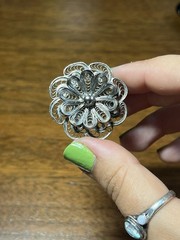 vintage sterling silver filigree flower ring adjustable italy size 7