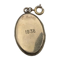 1938 Vintage Gold Plated Oval Locket “BTF” Monogram – Young Man + Red Tractor