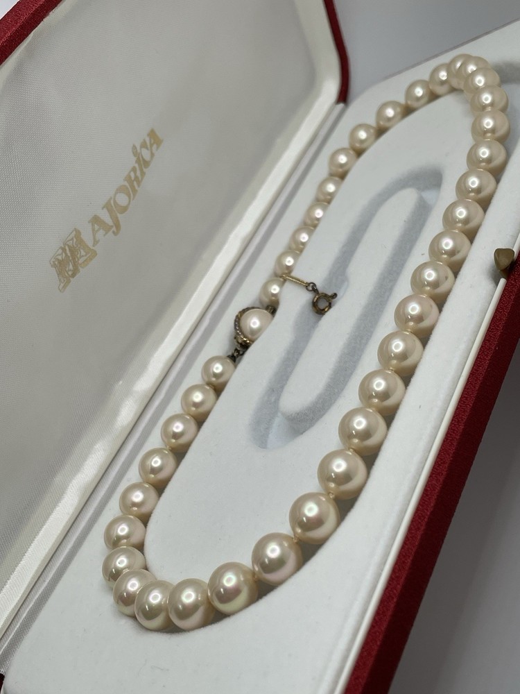 Majorica High End Sterling Silver Vermeil Faux Pearl 16” Necklace Red Box Estate