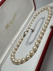 Majorica High End Sterling Silver Vermeil Faux Pearl 16” Necklace Red Box Estate
