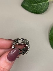 Vintage Silver Tone Filigree Ring Size 7 Scrollwork Statement Boho Gothic Ring