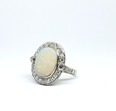 Vintage Platinum Rosette Ring With Opal and Diamonds – 950