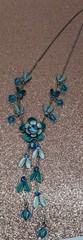 Teal Blue Enamel Flowers with crystal accents Gorgeous y drop style necklace