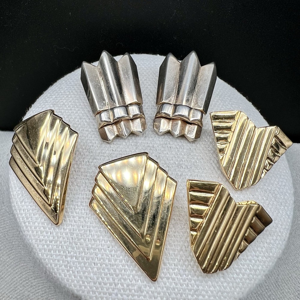 Vintage Barclay Monet Earrings Lot Art Deco Geometric Gold Tone Designer 3 Pairs