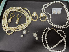 Vintage Lot of 7 Faux Pearls Women’s Necklace, Earrings