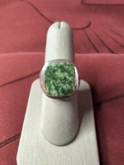 Statement Vintage Art Deco Style Sterling Silver Green Jade Ring Size 8.25
