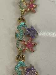Vintage Enamel Tropical Bracelet Clasp Starfish Fish Seahorse Women USA Made