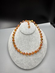 HATTIE CARNEGIE Signed Orange AB UV GLOW Glass Bead Necklace VTG 17.75” 41g HTF