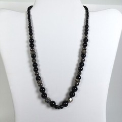 Lot of 5 Black Necklaces Some Vintage Glass Plastic Silver Tone Metal