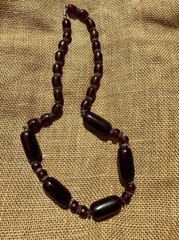 Vintage Cherry Amber Color Phenolic Resin Barrel Bead Necklace 20” 53g