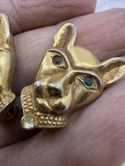 VTG Jackie Collins Panther Earrings Green Eyes Gold Tone Clip Designs Signed
