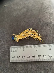 Vintage Peacock Brooch Enamal And Rhinestones Blue Green Gold Tone 2.5 in