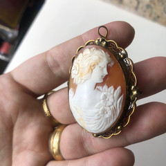 Beautiful Shell Cameo Brooch / Pendant , Vintage or Antique, Filagree Bezel