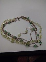 Rare Vintage Monet Glayer Peridot Emerald Green Glass Bead Bib Layers Necklace