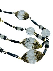 Antique Victorian / Art Deco Faceted Cut Quartz Crystal Bead Necklace 36” Long